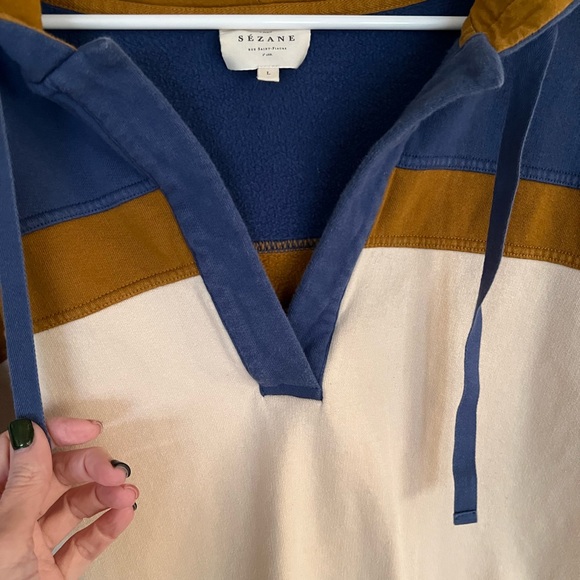 Sezane Timeo Blue and Brown Colorblock Hoodie 100% Cotton - Picture 4 of 10